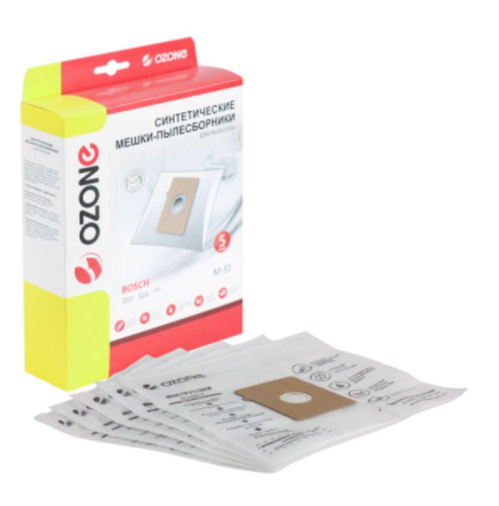 Мешки-пылесборники Ozone синтетические для пылесоса, 5 шт, M-32